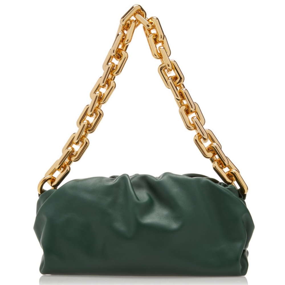 Bottega Veneta, The Chain Pouch Leather Clutch, Dark Green, New